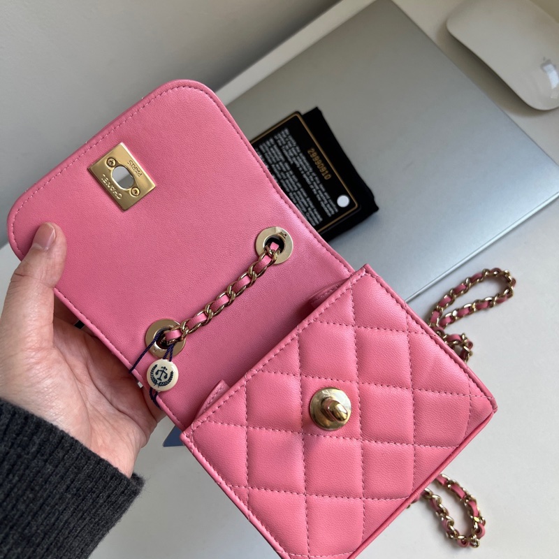 🎀Chanel  蜜桃粉色trendy cc mini盒子 有卡-4