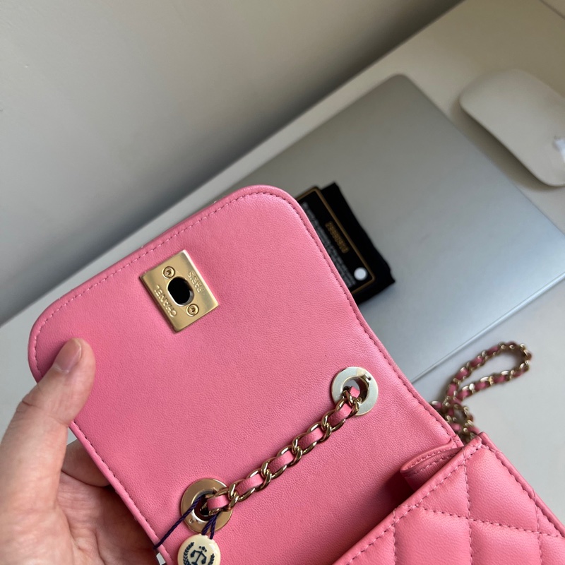 🎀Chanel  蜜桃粉色trendy cc mini盒子 有卡-5
