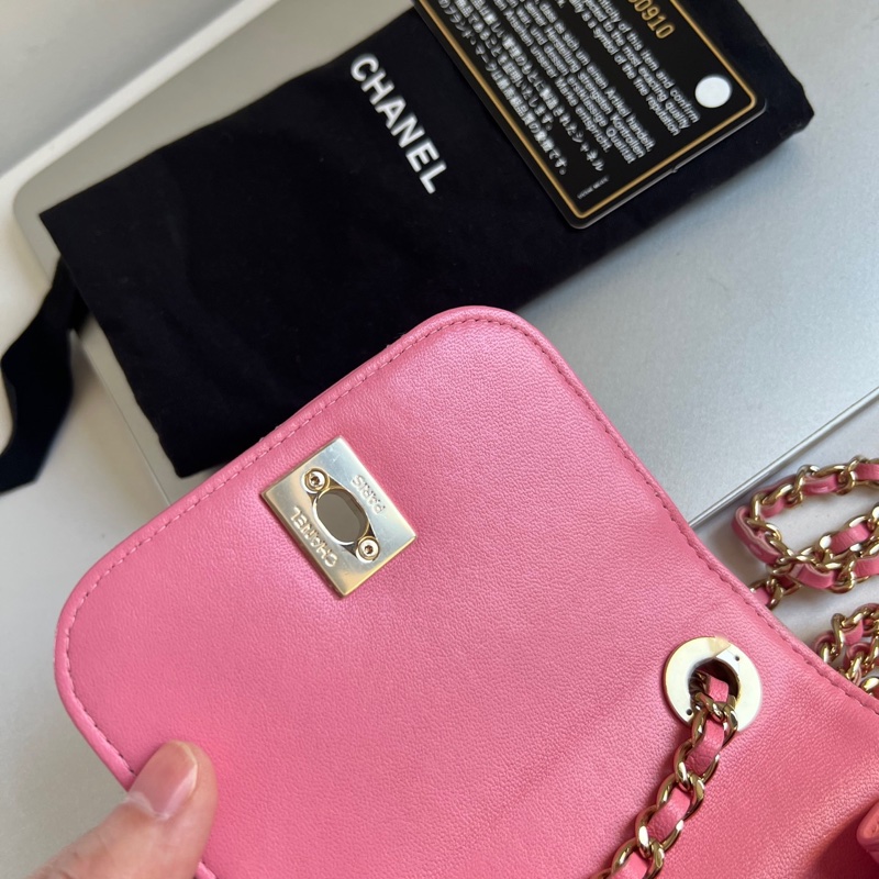 🎀Chanel  蜜桃粉色trendy cc mini盒子 有卡-7