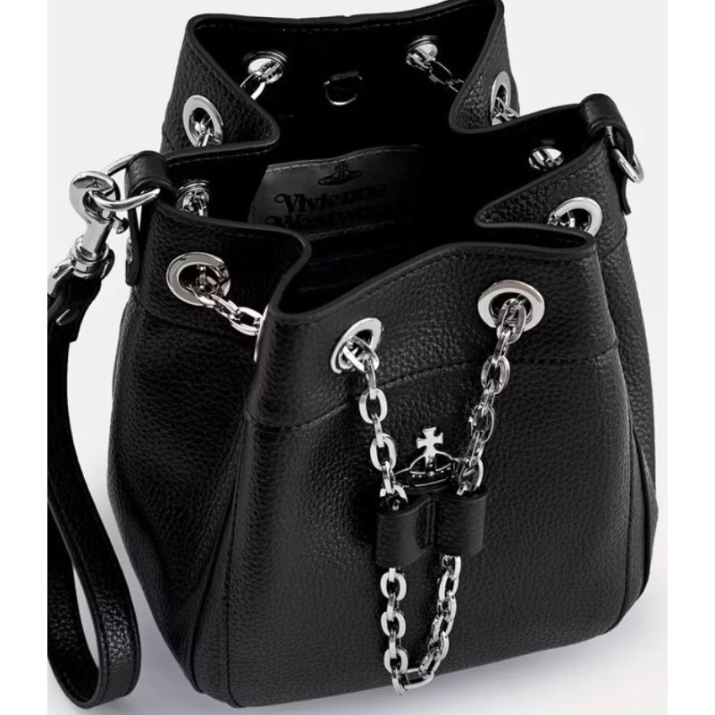 Vivienne Westwood Small 黑色皮革水桶包-8