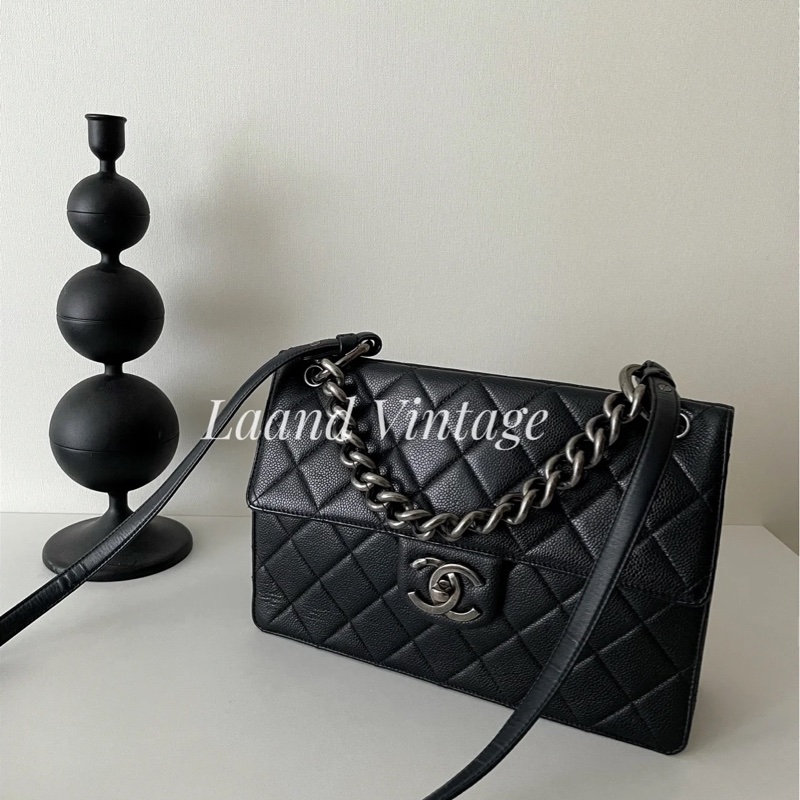Chanel • 孟買系列 經典黑銀荔枝牛皮口蓋包-2