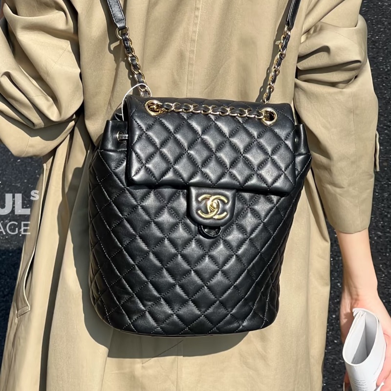 美到窒息🥹限量售出🈶購證Chanel香奈兒黑銀菱格紋小號薩爾茲堡後背雙肩包-8