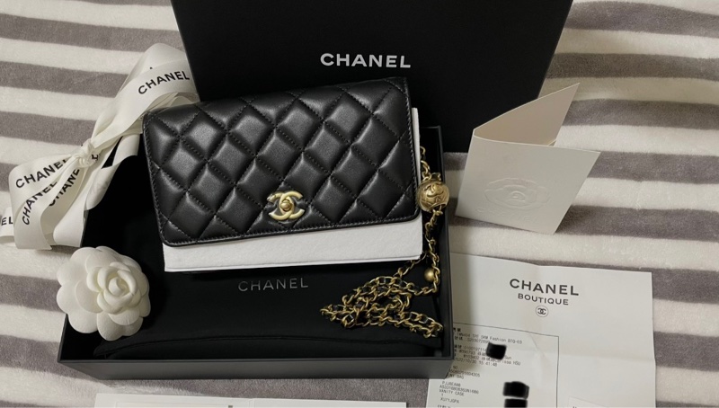 全新台灣專櫃購入 CHANEL 香奈兒 黑色小羊皮 金球鏈帶皮夾 黑色金球 WOC 黑色金鏈 鏈帶可調式 金球款 全配有購證 全球5年保固-5