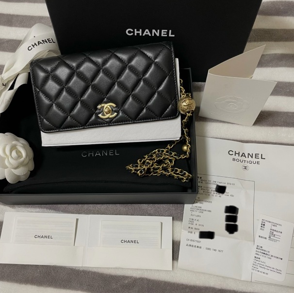 全新台灣專櫃購入 CHANEL 香奈兒 黑色小羊皮 金球鏈帶皮夾 黑色金球 WOC 黑色金鏈 鏈帶可調式 金球款 全配有購證 全球5年保固-20