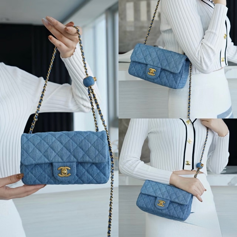 #全網最低 #全新全配🈶購證 香奈兒牛仔調節扣cf大mini 芯片款-0