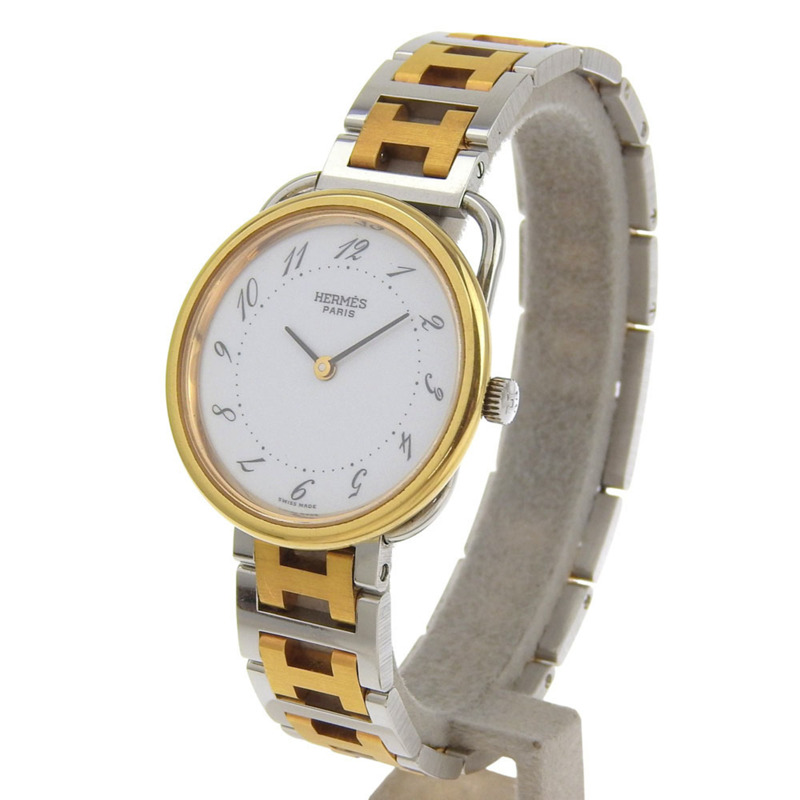 愛馬仕 Arceau 女士不鏽鋼石英腕錶，指針式顯示，白色錶盤-1