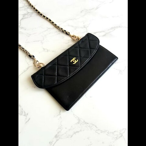 【LA LUNE】中古包 Chanel黑色小羊皮革包 長夾 斜背包 單肩包 側背包 二手包