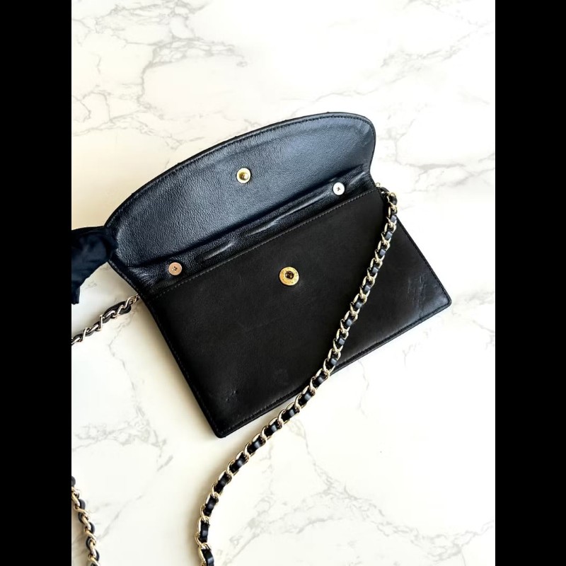 【LA LUNE】中古包 Chanel黑色小羊皮革包 長夾 斜背包 單肩包 側背包 二手包-7