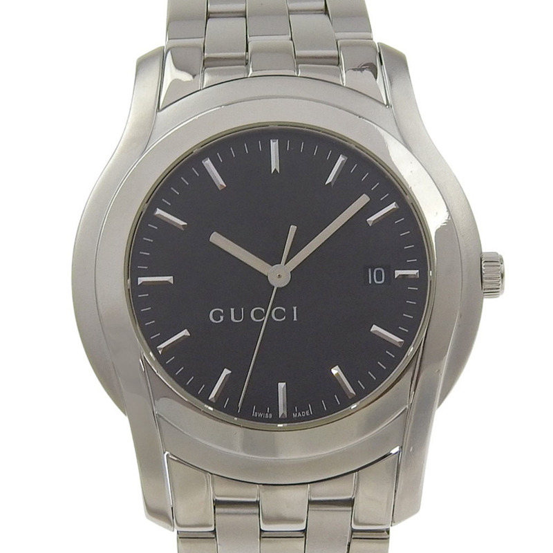 Gucci G-Class 5500XL 女士腕錶，不鏽鋼石英指針式顯示，黑色錶盤-0