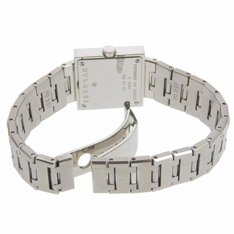 寶格麗 Quadrado SQ22SS 女士精鋼石英腕錶，指針式顯示，黑色錶盤-4