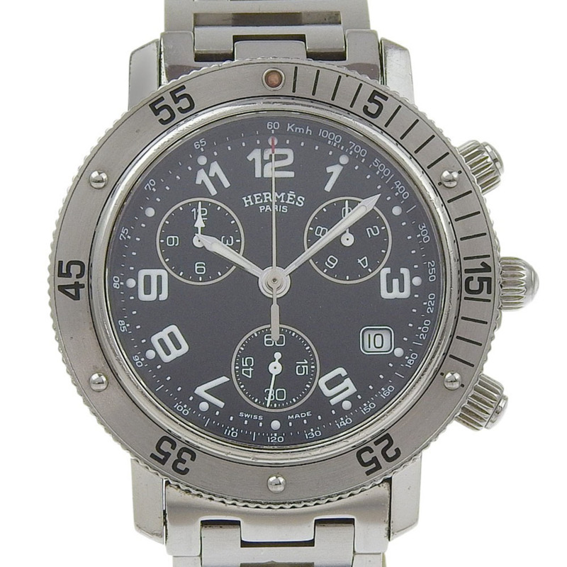 愛馬仕 Clipper CL2.910 精鋼石英計時腕錶，黑色錶盤，男士款-0