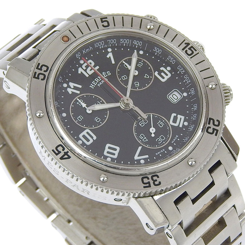 愛馬仕 Clipper CL2.910 精鋼石英計時腕錶，黑色錶盤，男士款-2