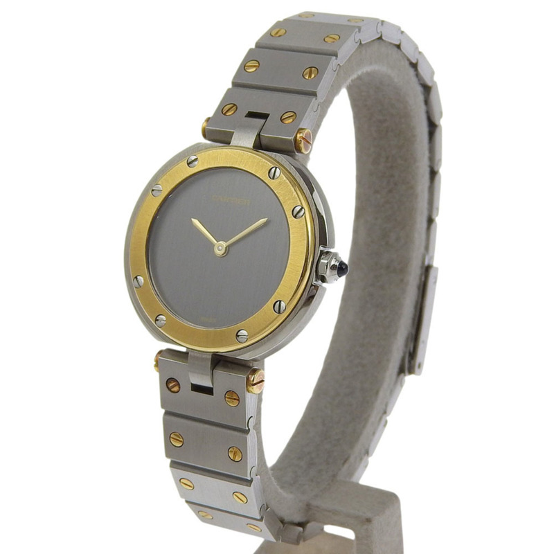 卡地亞 Santos Vendome 腕錶，859 型機芯，不鏽鋼和 18K 黃金材質，石英機芯，模擬顯示，灰色錶盤，女士款。-1