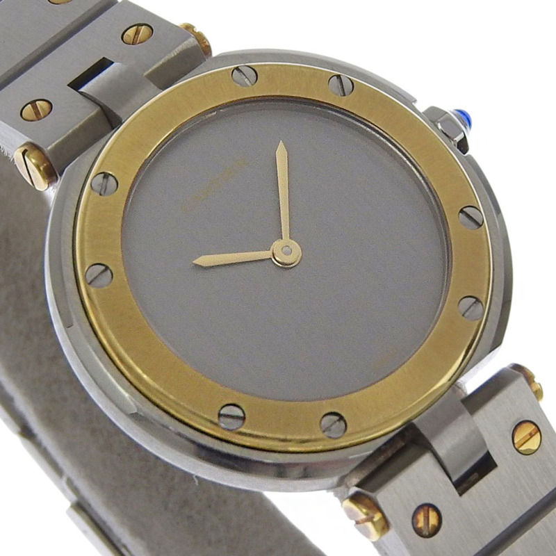 卡地亞 Santos Vendome 腕錶，859 型機芯，不鏽鋼和 18K 黃金材質，石英機芯，模擬顯示，灰色錶盤，女士款。-2