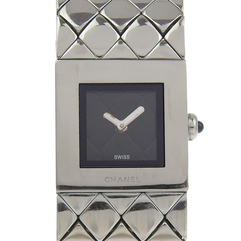香奈兒 Matelasse H0009 女士腕錶，不鏽鋼錶殼，石英機芯，指針式顯示，黑色錶盤-0