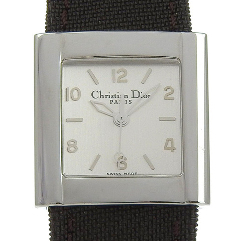 Christian Dior Riva D80-100 女士腕錶，不鏽鋼和帆布錶殼，石英機芯，指針式顯示，銀色錶盤
