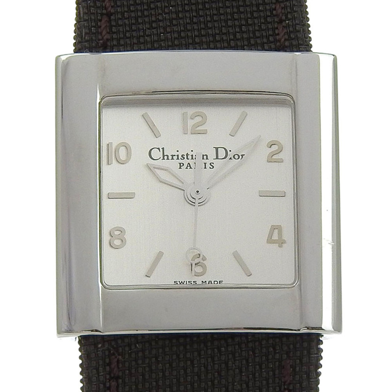 Christian Dior Riva D80-100 女士腕錶，不鏽鋼和帆布錶殼，石英機芯，指針式顯示，銀色錶盤-0