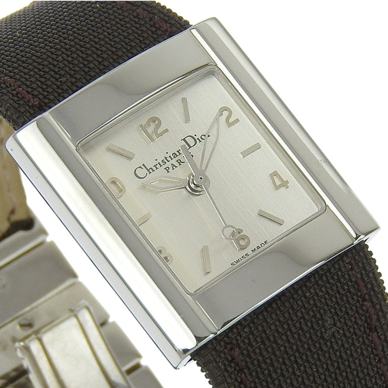 Christian Dior Riva D80-100 女士腕錶，不鏽鋼和帆布錶殼，石英機芯，指針式顯示，銀色錶盤-2