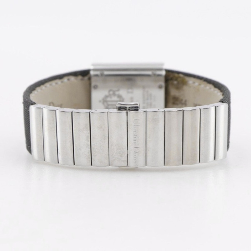 Christian Dior Riva D80-100 女士腕錶，不鏽鋼和帆布錶殼，石英機芯，指針式顯示，銀色錶盤-4