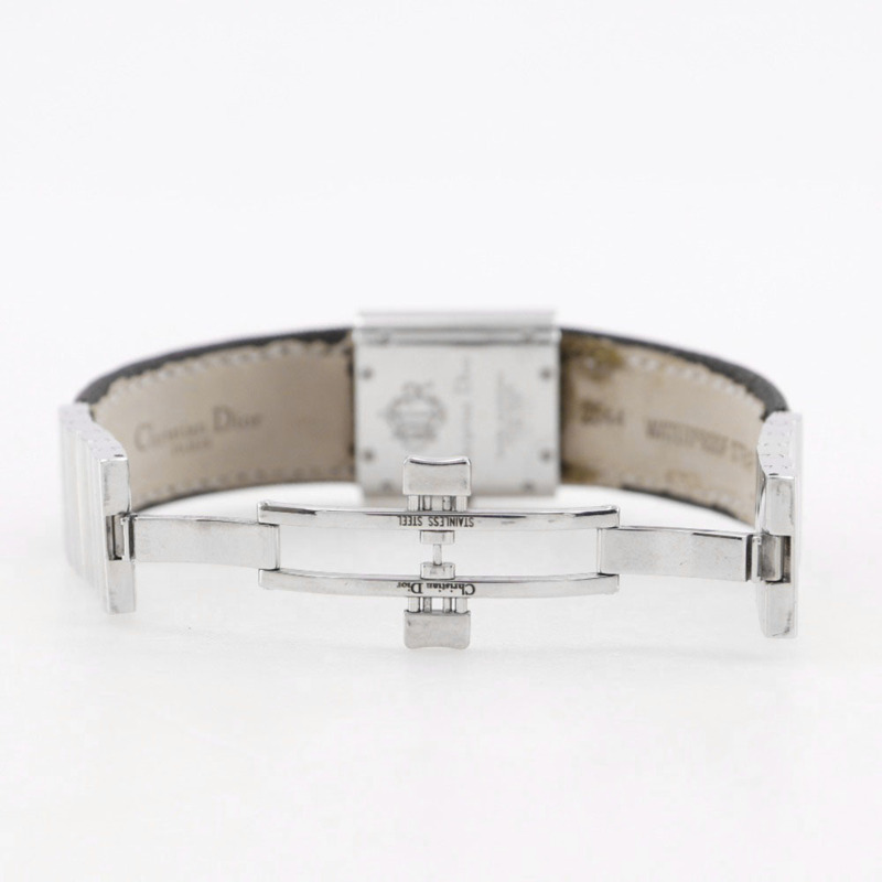 Christian Dior Riva D80-100 女士腕錶，不鏽鋼和帆布錶殼，石英機芯，指針式顯示，銀色錶盤-6