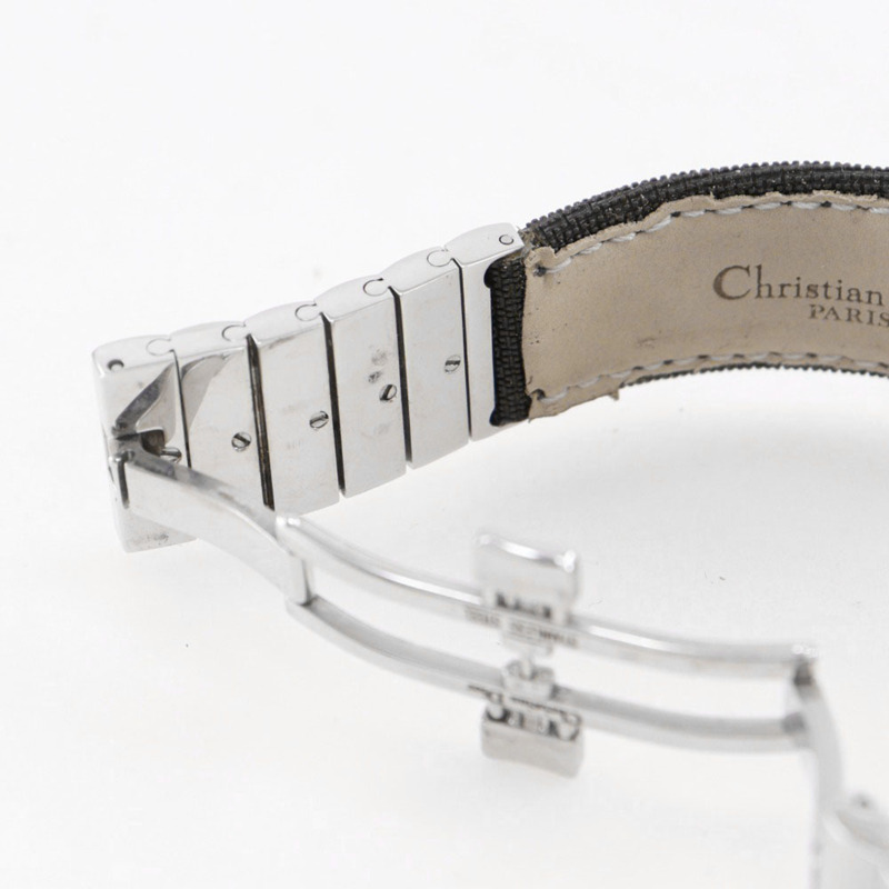 Christian Dior Riva D80-100 女士腕錶，不鏽鋼和帆布錶殼，石英機芯，指針式顯示，銀色錶盤-7