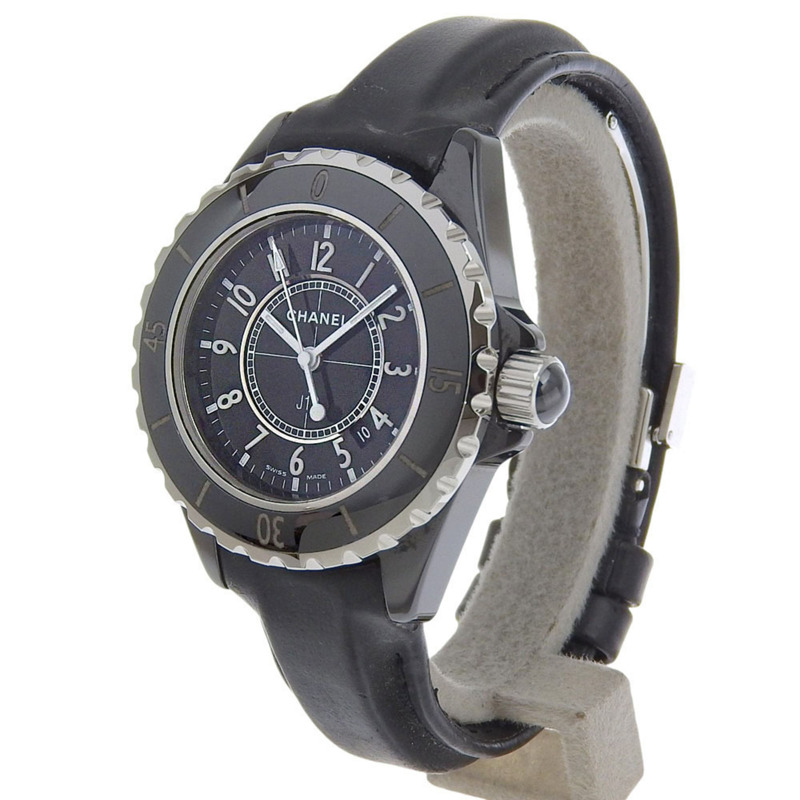 香奈兒 J12 腕錶 H0680 陶瓷和皮革錶帶 石英指針式顯示 黑色錶盤 女士腕錶-1