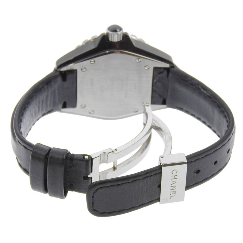 香奈兒 J12 腕錶 H0680 陶瓷和皮革錶帶 石英指針式顯示 黑色錶盤 女士腕錶-4