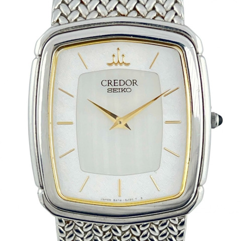 精工 Credor 男士腕錶 5A74-3D20 不鏽鋼錶殼，日本製造，石英機芯，指針式顯示，白色錶盤