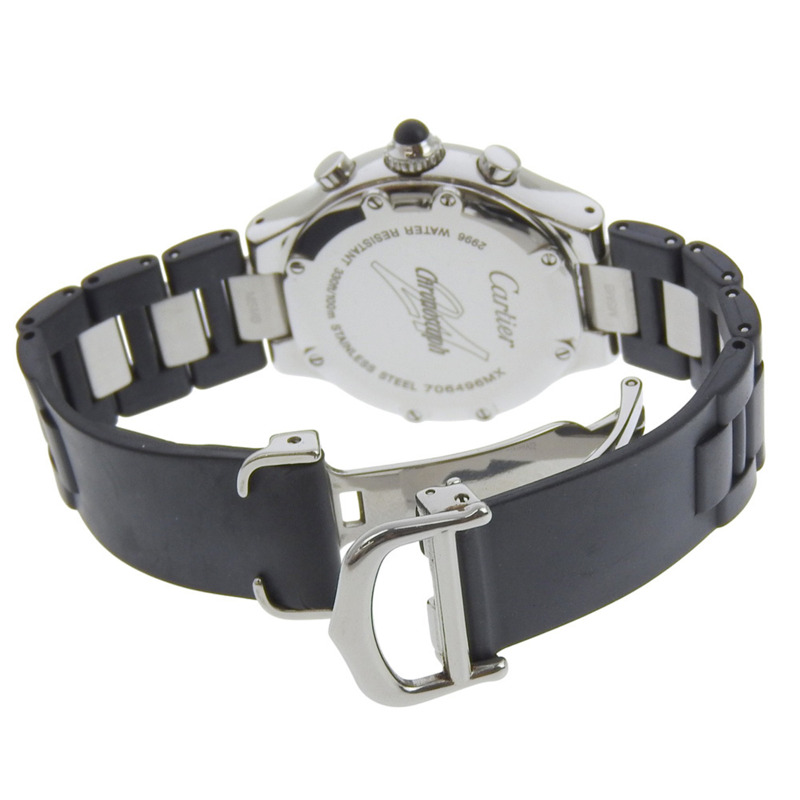 卡地亞 Chronoscaph Must 21 W10198U2 女士精鋼及橡膠石英計時腕錶，黑色錶盤-3