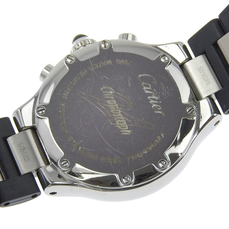 卡地亞 Chronoscaph Must 21 W10198U2 女士精鋼及橡膠石英計時腕錶，黑色錶盤-5