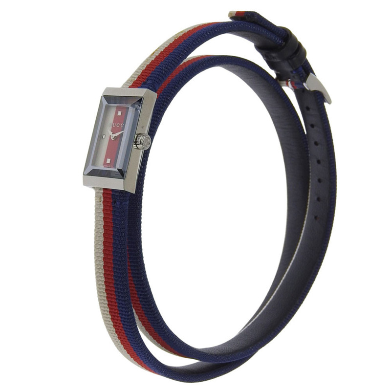 Gucci G Frame Tricolore 女士腕錶 YA147502/147.5 不鏽鋼帆布錶殼石英模擬顯示多色錶盤-1