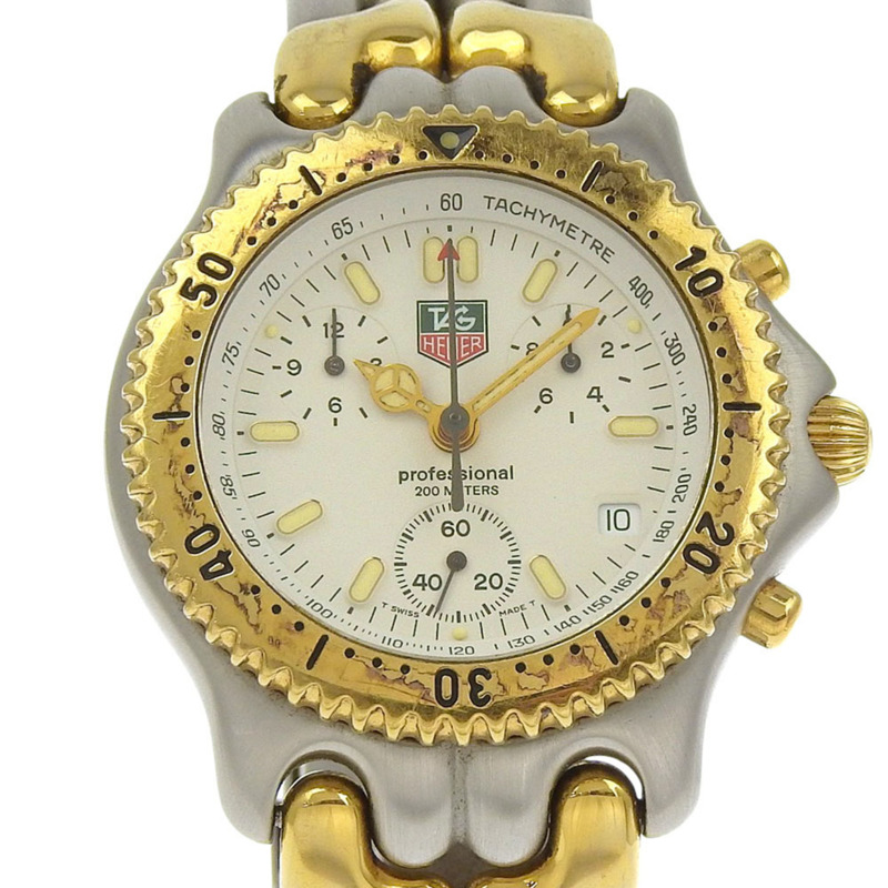 TAG HEUER 豪雅 CG1120-0 男款石英計時腕錶，不鏽鋼錶殼，鍍金錶殼，白色錶盤-0