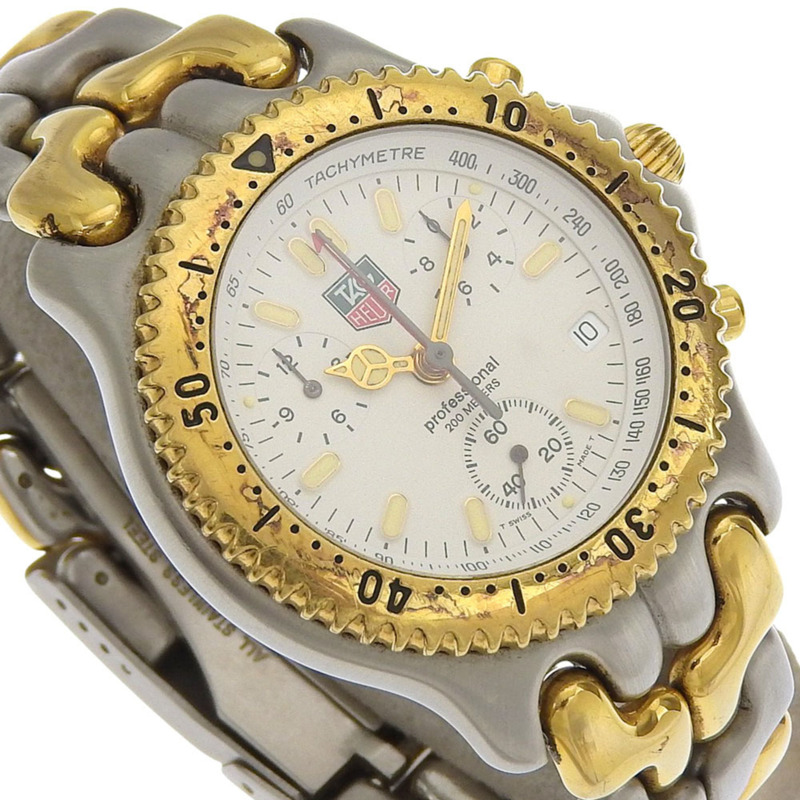 TAG HEUER 豪雅 CG1120-0 男款石英計時腕錶，不鏽鋼錶殼，鍍金錶殼，白色錶盤-2