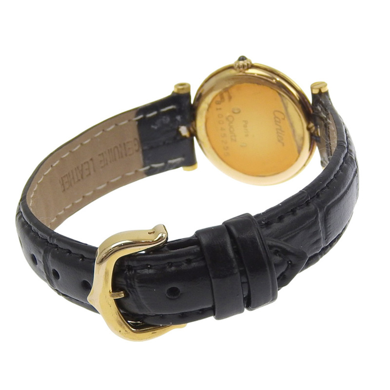 卡地亞 Must Vendome 女士腕錶，18K 金錶殼搭配壓花皮革錶帶，法國製造，石英機芯，指針式顯示，白色錶盤-3