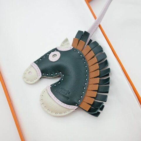 HERMES 愛馬仕 小羊皮 U刻 Geegee深藍 馬頭 包包掛件吊飾