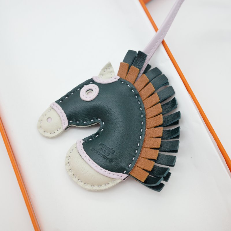 HERMES 愛馬仕 小羊皮 U刻 Geegee深藍 馬頭 包包掛件吊飾-0