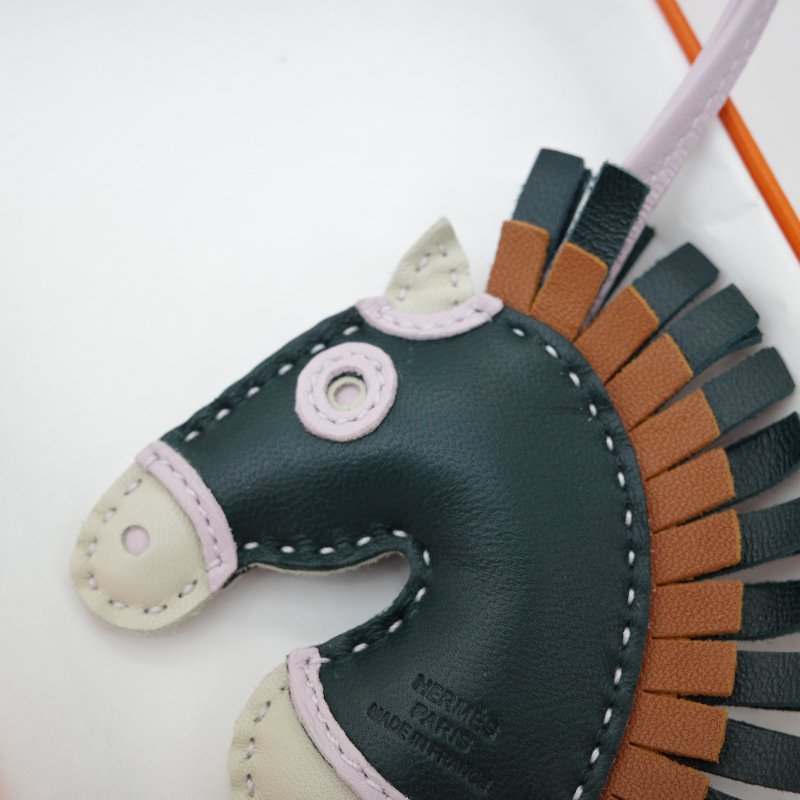 HERMES 愛馬仕 小羊皮 U刻 Geegee深藍 馬頭 包包掛件吊飾-2