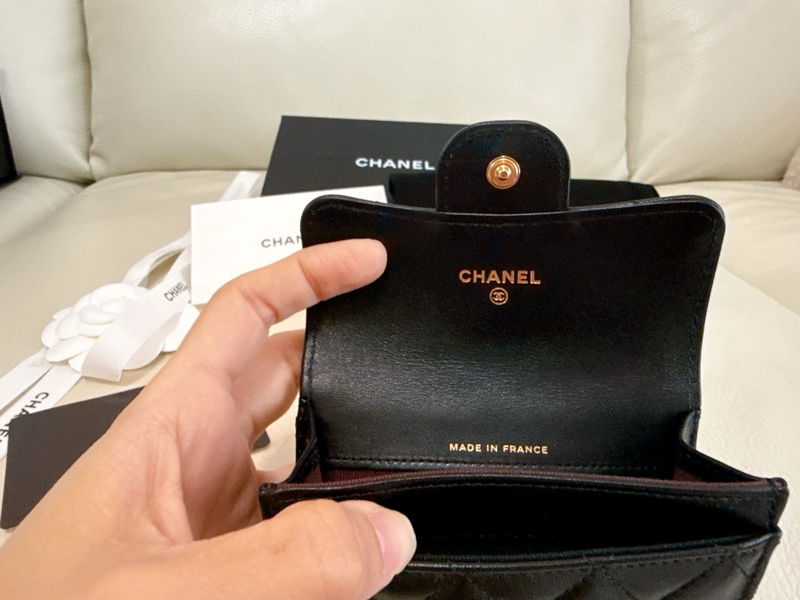 全新 Chanel CF單層卡包 黑色金釦 羊皮 膜未撕 零錢包 卡包-4