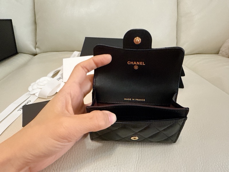 全新 Chanel CF單層卡包 黑色金釦 羊皮 膜未撕 零錢包 卡包-5