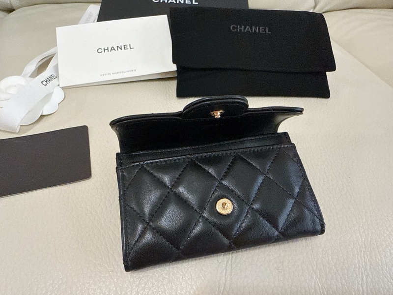全新 Chanel CF單層卡包 黑色金釦 羊皮 膜未撕 零錢包 卡包-6