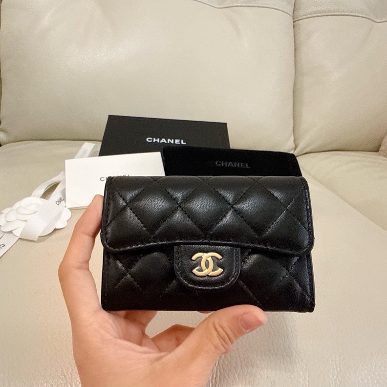 全新 Chanel CF單層卡包 黑色金釦 羊皮 膜未撕 零錢包 卡包-9