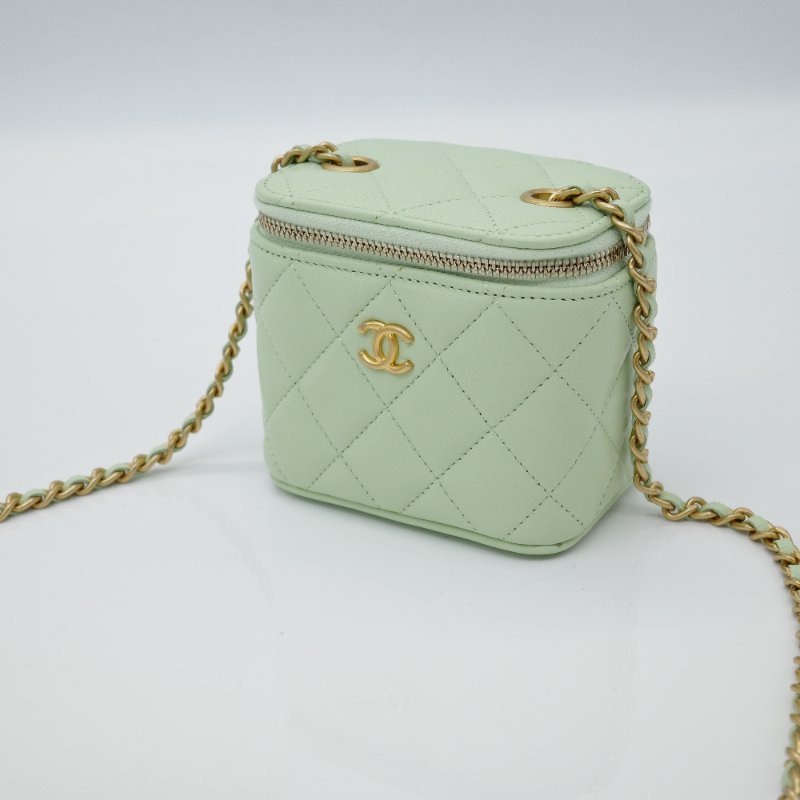 CHANEL 香奈兒 酪梨綠 羊皮 小金球 調節扣 方形小盒子 鏈條包-2