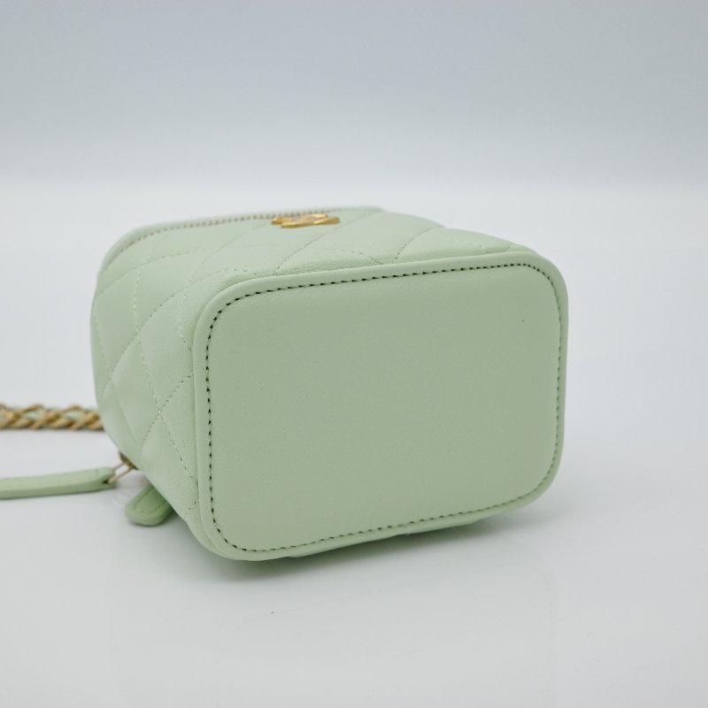 CHANEL 香奈兒 酪梨綠 羊皮 小金球 調節扣 方形小盒子 鏈條包-5