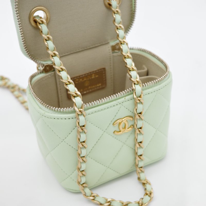 CHANEL 香奈兒 酪梨綠 羊皮 小金球 調節扣 方形小盒子 鏈條包-8