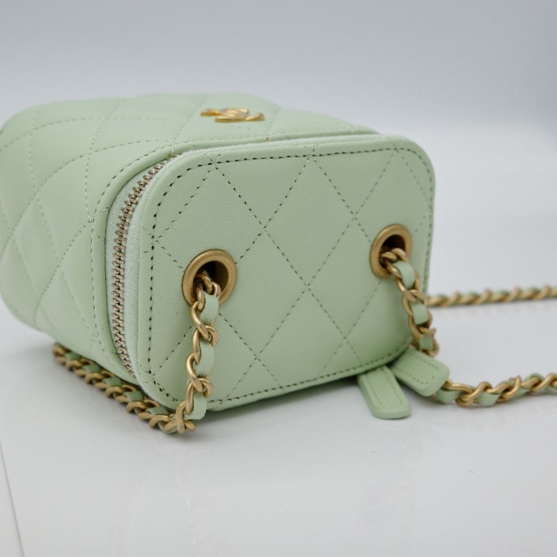 CHANEL 香奈兒 酪梨綠 羊皮 小金球 調節扣 方形小盒子 鏈條包-9