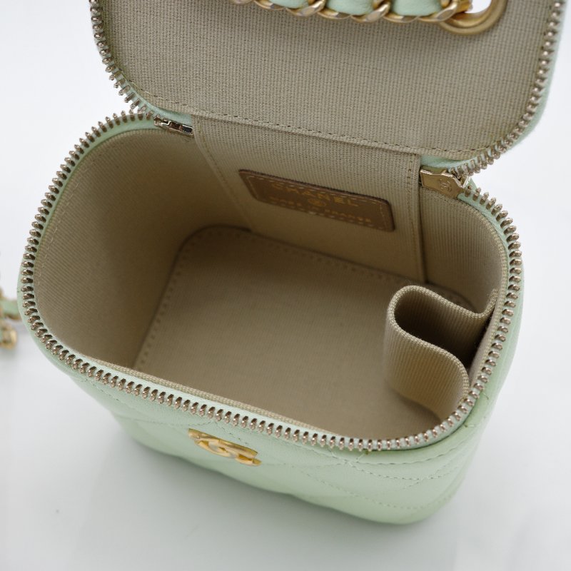 CHANEL 香奈兒 酪梨綠 羊皮 小金球 調節扣 方形小盒子 鏈條包-12