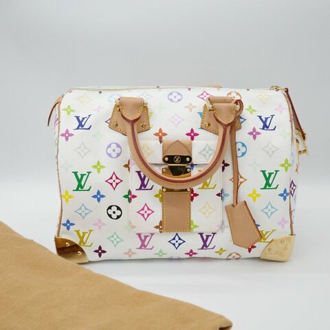LOUIS VUITTON 路易威登 村上隆白三彩 Speedy 30 帆布 手提波士頓包