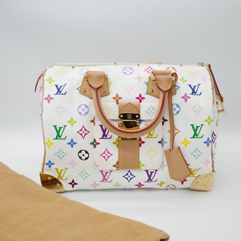 絕美【收藏品級別♥️保存品】Louis Vuitton 路易威登 x 村上隆 Speedy 30  白三彩 PVC 帆布 手提包 波士頓包｜專櫃13萬-0