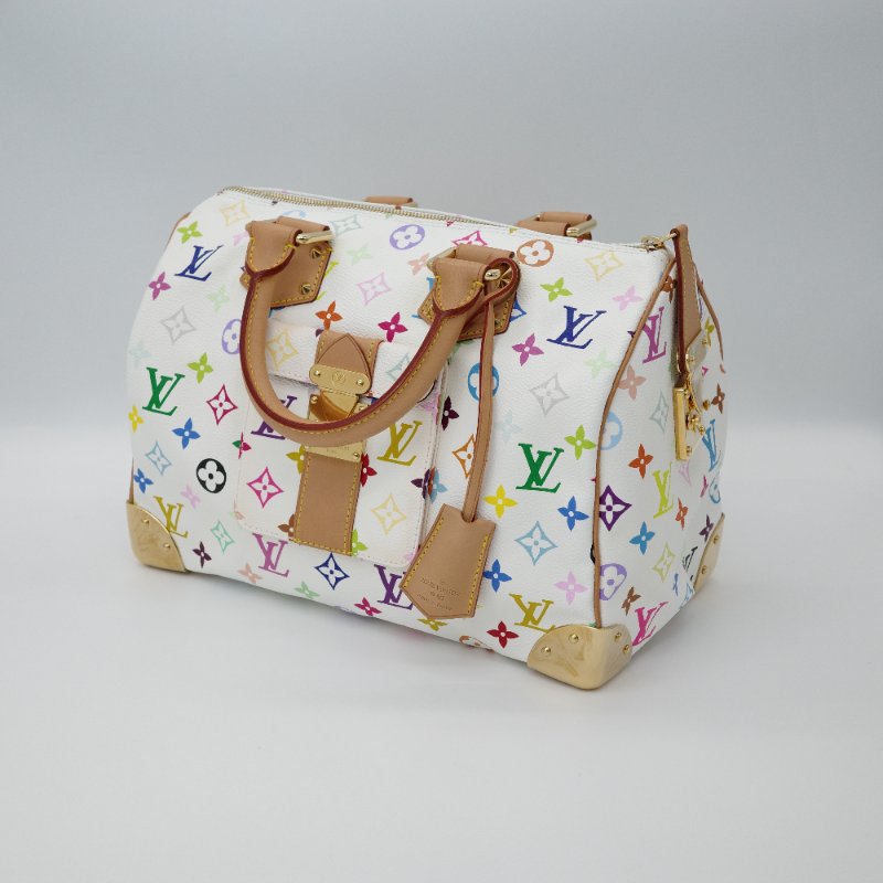 絕美【收藏品級別♥️保存品】Louis Vuitton 路易威登 x 村上隆 Speedy 30  白三彩 PVC 帆布 手提包 波士頓包｜專櫃13萬-2