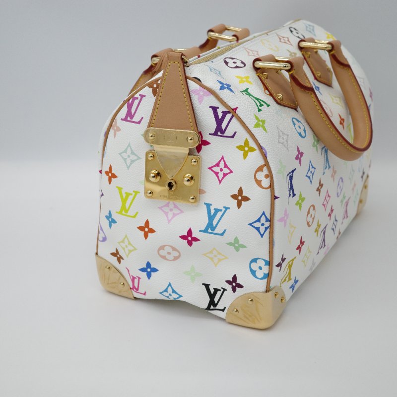 絕美【收藏品級別♥️保存品】Louis Vuitton 路易威登 x 村上隆 Speedy 30  白三彩 PVC 帆布 手提包 波士頓包｜專櫃13萬-3
